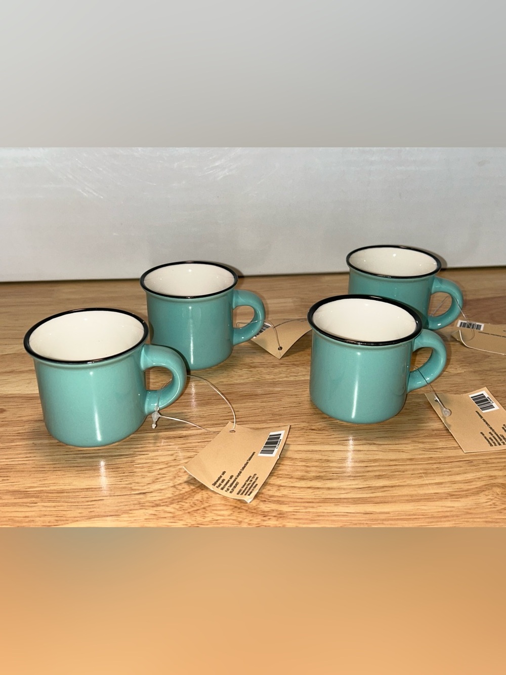 Teal Blue Ceramic Espresso Mini Mug Set with Black Rim - Set of 4